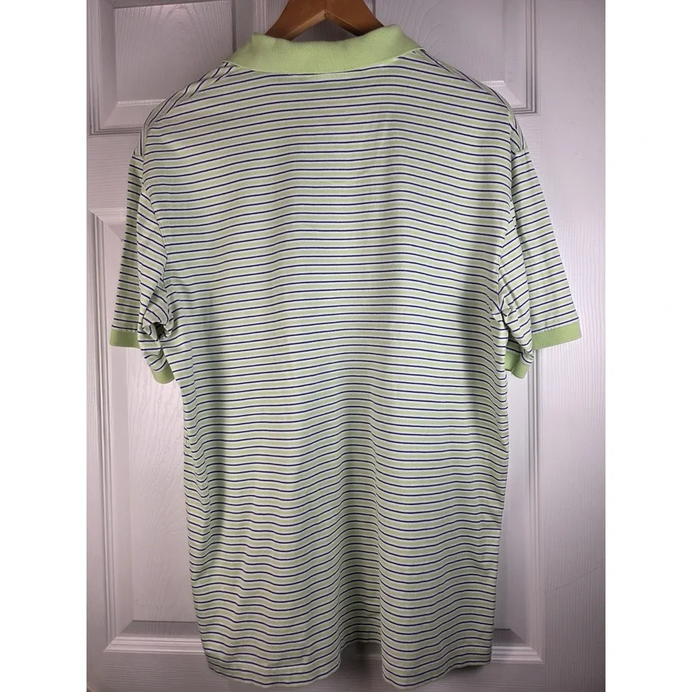 Ralph Lauren Polo Golf Shirt Mens L ProFit Green Blue‎ Striped 100% Pima Cotton